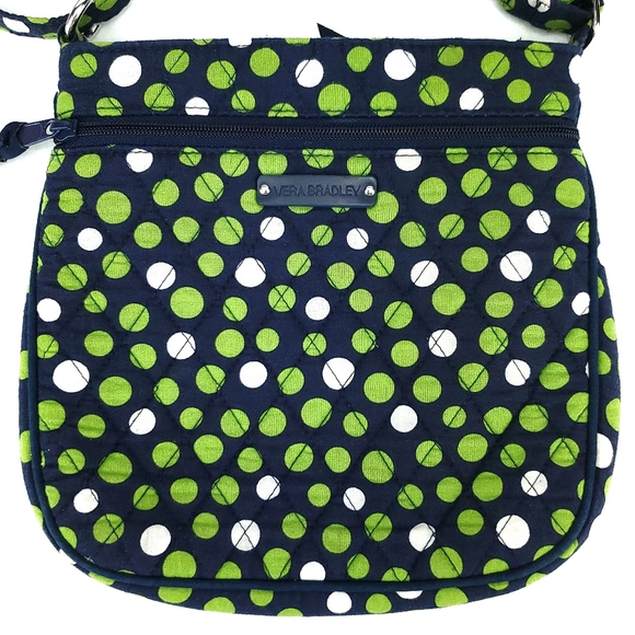 Vera Bradley Small Crossbody in Lucky Dots - Navy w/ Green & White Polka Dots - Picture 6 of 14
